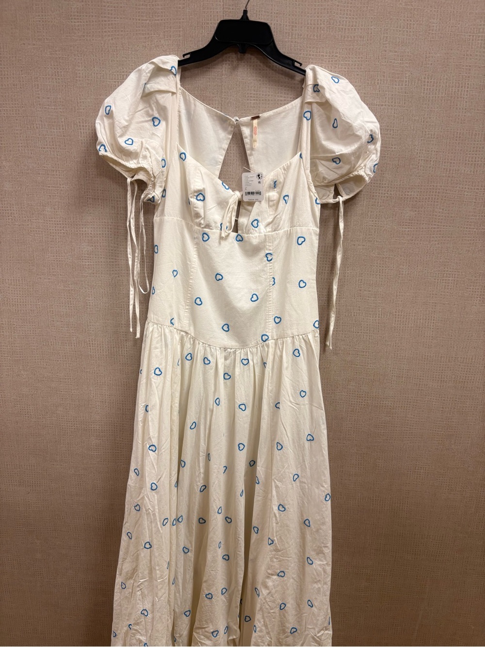 Free People Cream Maxi Dress with Blue Heart Print